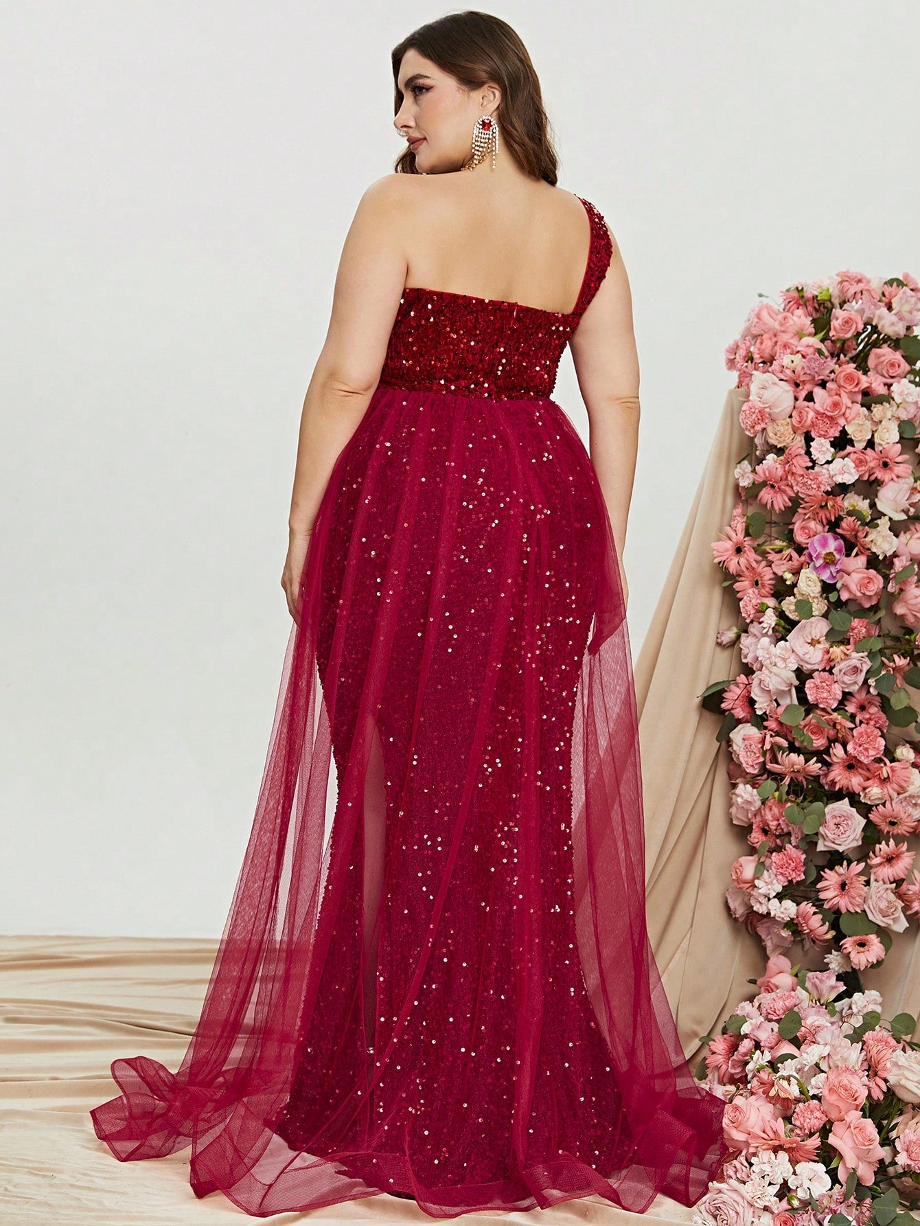 Plus Size One Shoulder Sequin Mermaid Evening Dresses