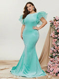 Plus Organza Ruffle Sleeve Velvet Mermaid Dress - Elonnashop