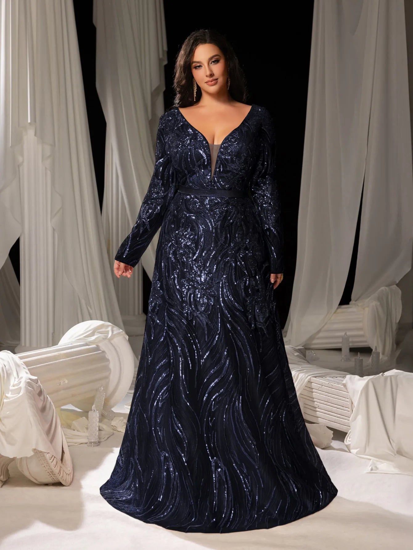 Plus Elegant Plunging Neck Lace-up Back Graphic Sequin Formal Prom Dr Curvepretty Plus Elegant Plunging Neck Lace-up Back Graphic Sequin Formal Prom Dr Curvepretty