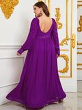 Plus Sweetheart Neck Backless Long Sleeve Chiffon A line Dress - Elonnashop