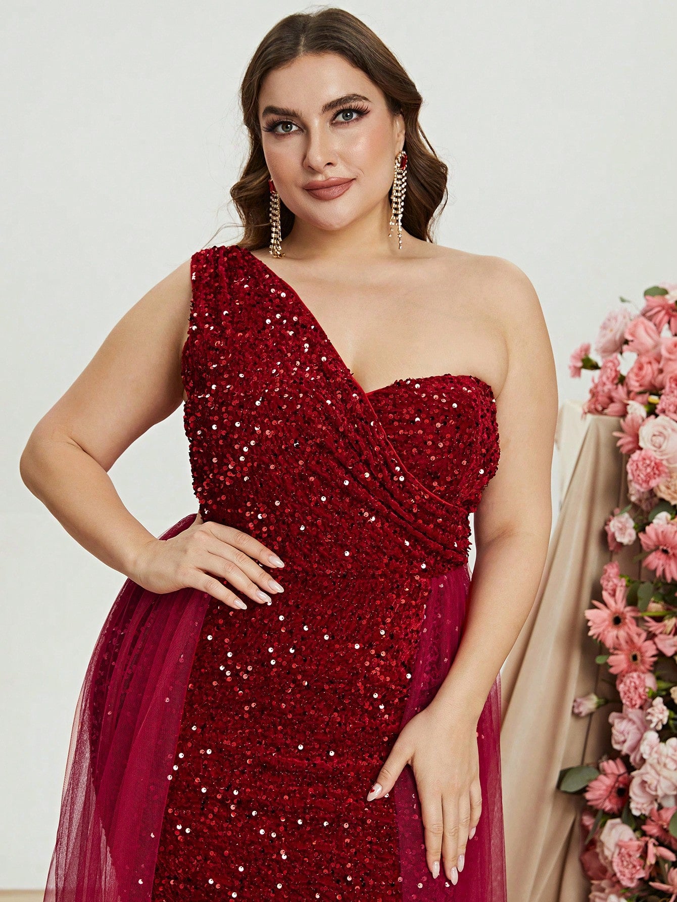 Plus Size One Shoulder Sequin Mermaid Evening Dresses