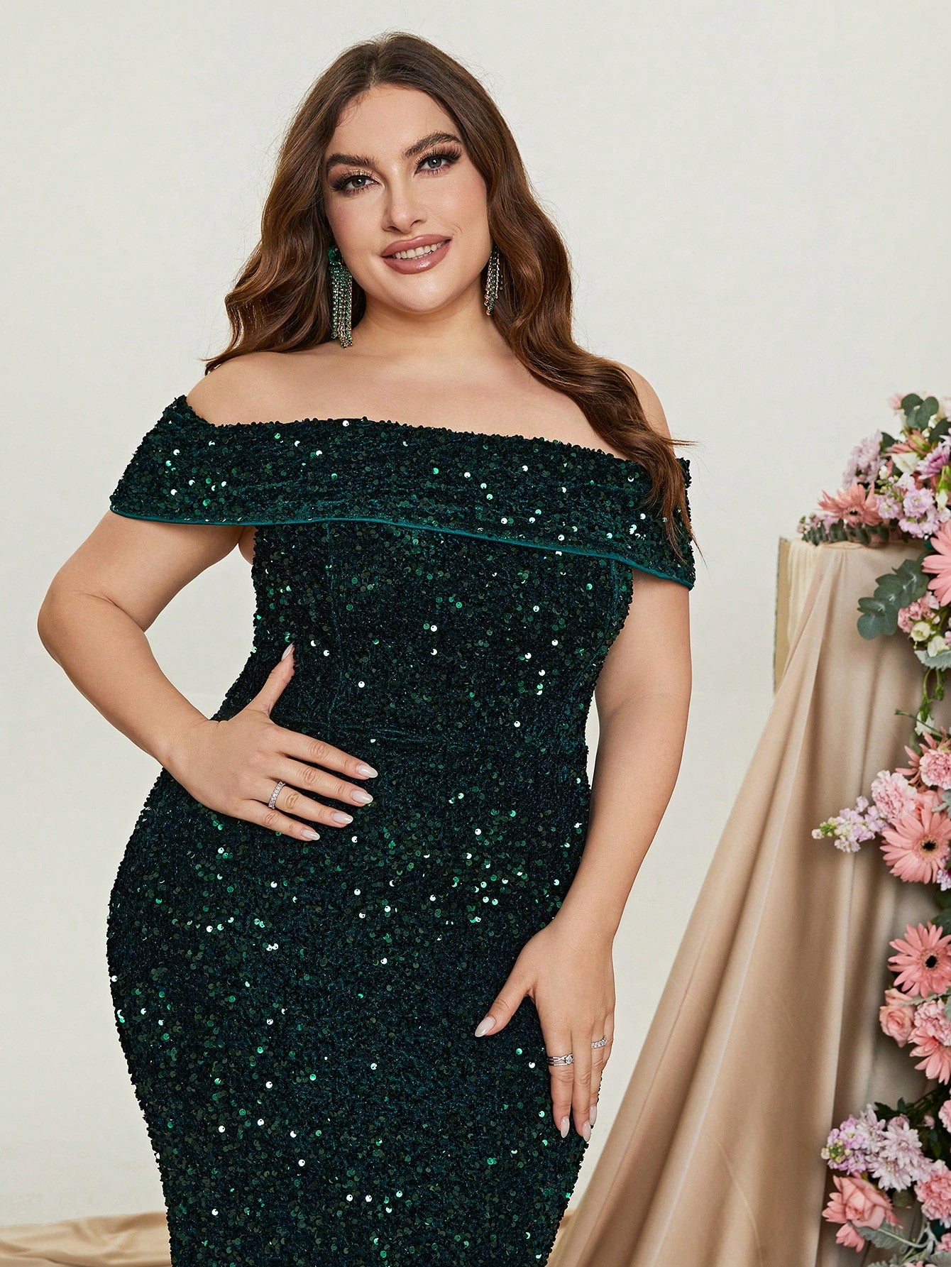 Plus Elegant Off Shoulder Mermaid Hem Prom Dress