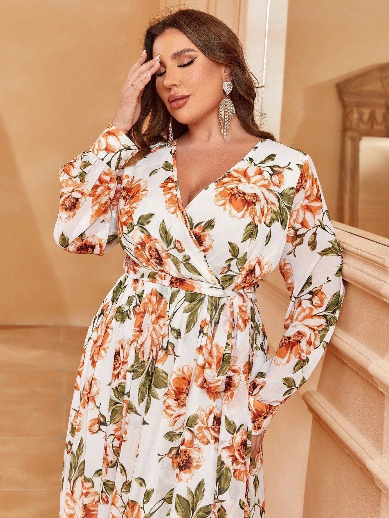 Plus size floral chiffon dresses hotsell