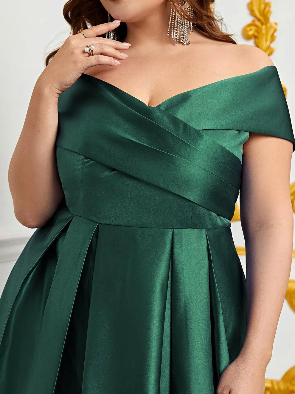 Plus Elegant Off Shoulder Satin A Line Prom Dress Hot Pink / 5XL Plus Elegant Off Shoulder Satin A Line Prom Dress Hot Pink / 5XL