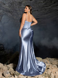 Plus Elegant Evening Gown with Thigh-High Slit & Intricate Embroidery Access – Satin Bodycon Dress for Red Carpet, Gala Dinners & Luxury Weddings, 1XL-3XL