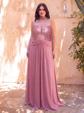 Plus Sequin Sweetheart Neck Chiffon Maxi Dress | Open Back Lace-Up Evening Gown with Flowy A-Line Skirt | Formal Party & Prom Dress