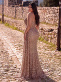 Plus Elegant Asymmetrical Spaghetti Straps Split Thigh Sequin Party Dress