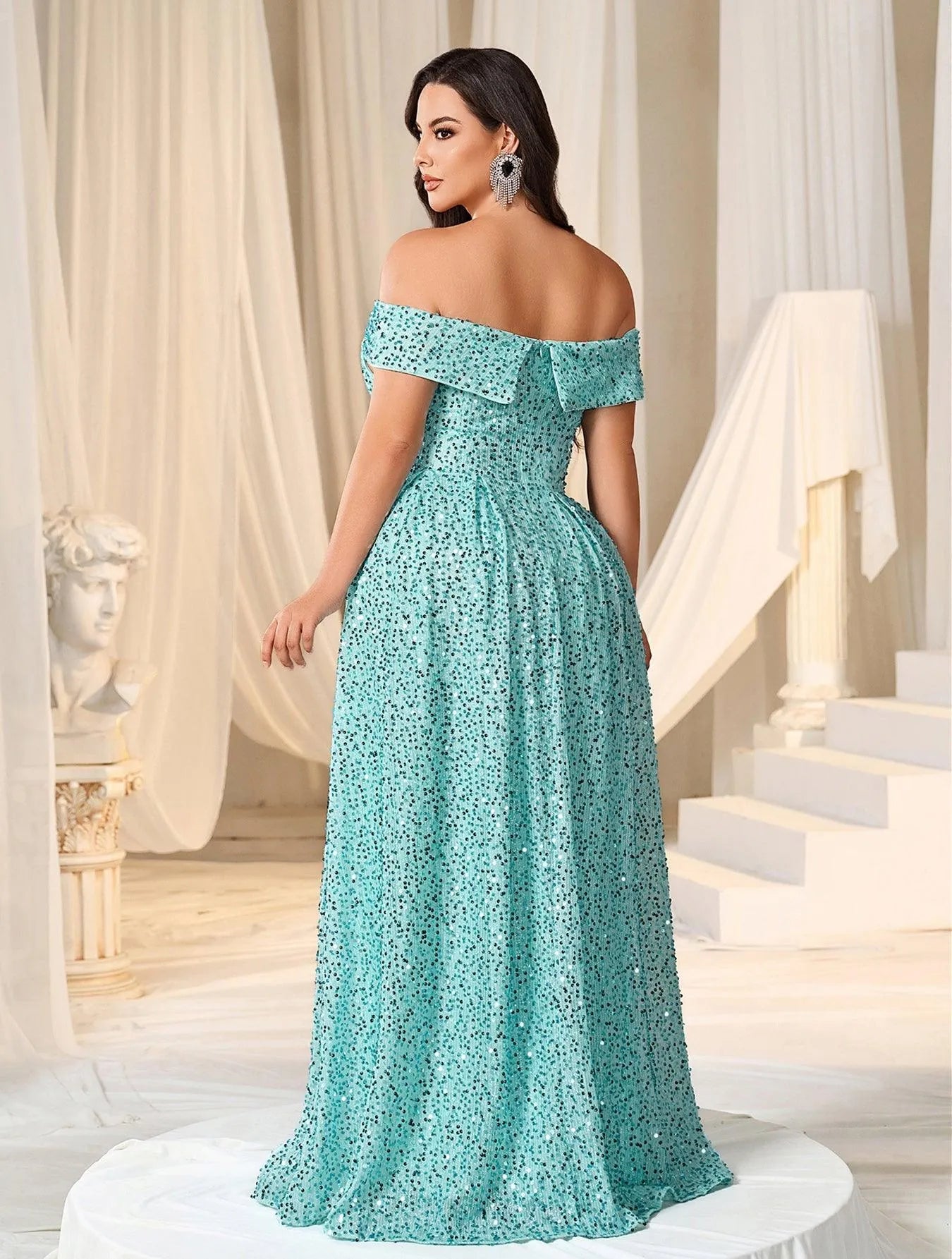 Plus Off Shoulder Sequin Prom DressCinthya - Elonnashop