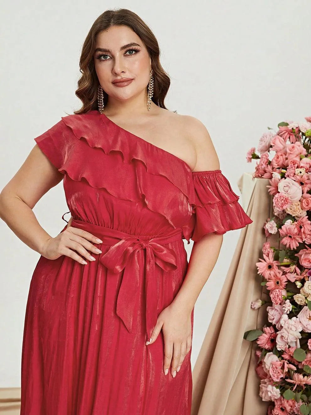 Plus Womens' Asymmetrical One Shoulder Chiffon A Line Dresses – Curvepretty