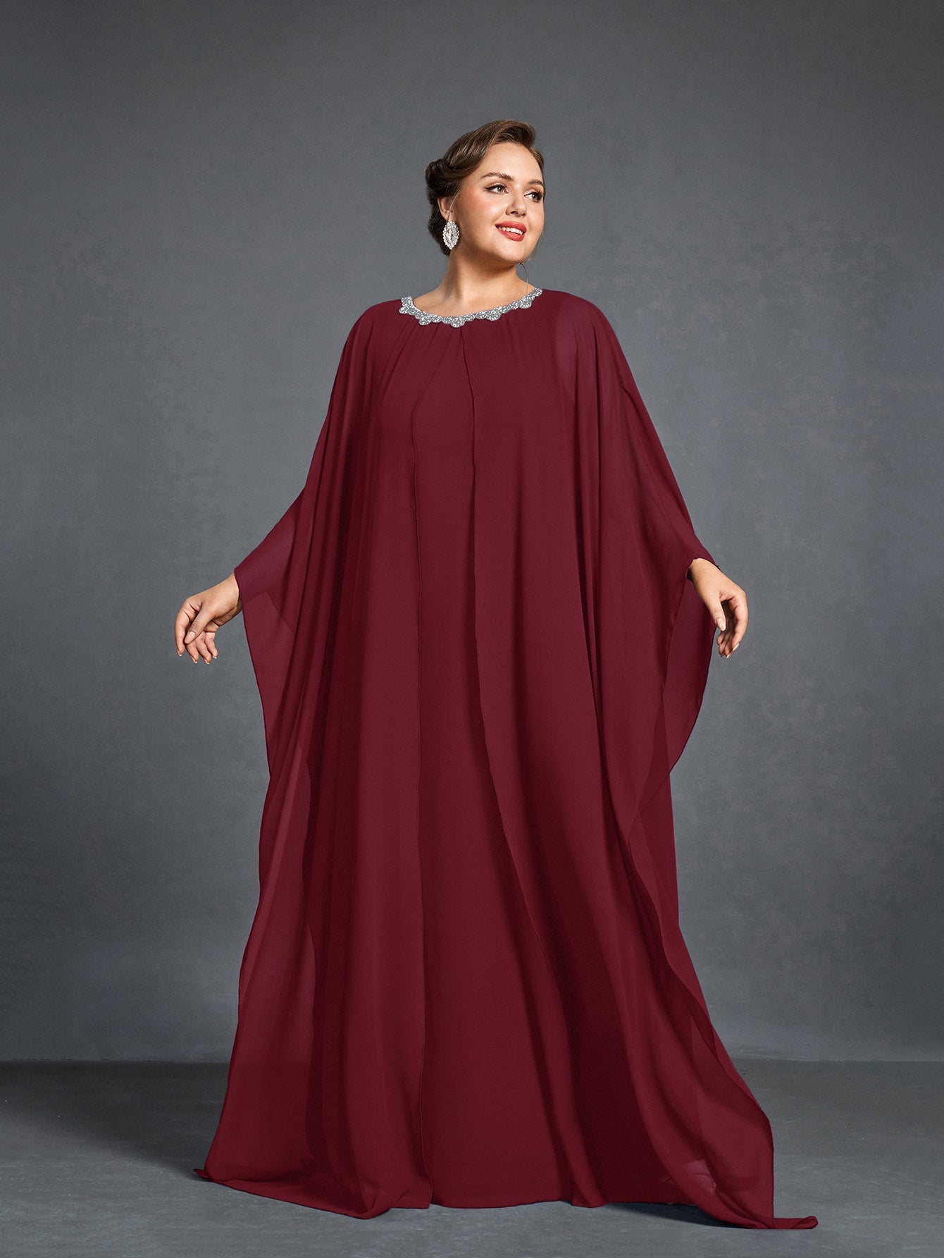 Plus Womens' Embellished Round -Neck Formal Dress with Sheer Chiffon Curvepretty Plus Womens' Embellished Round -Neck Formal Dress with Sheer Chiffon Curvepretty