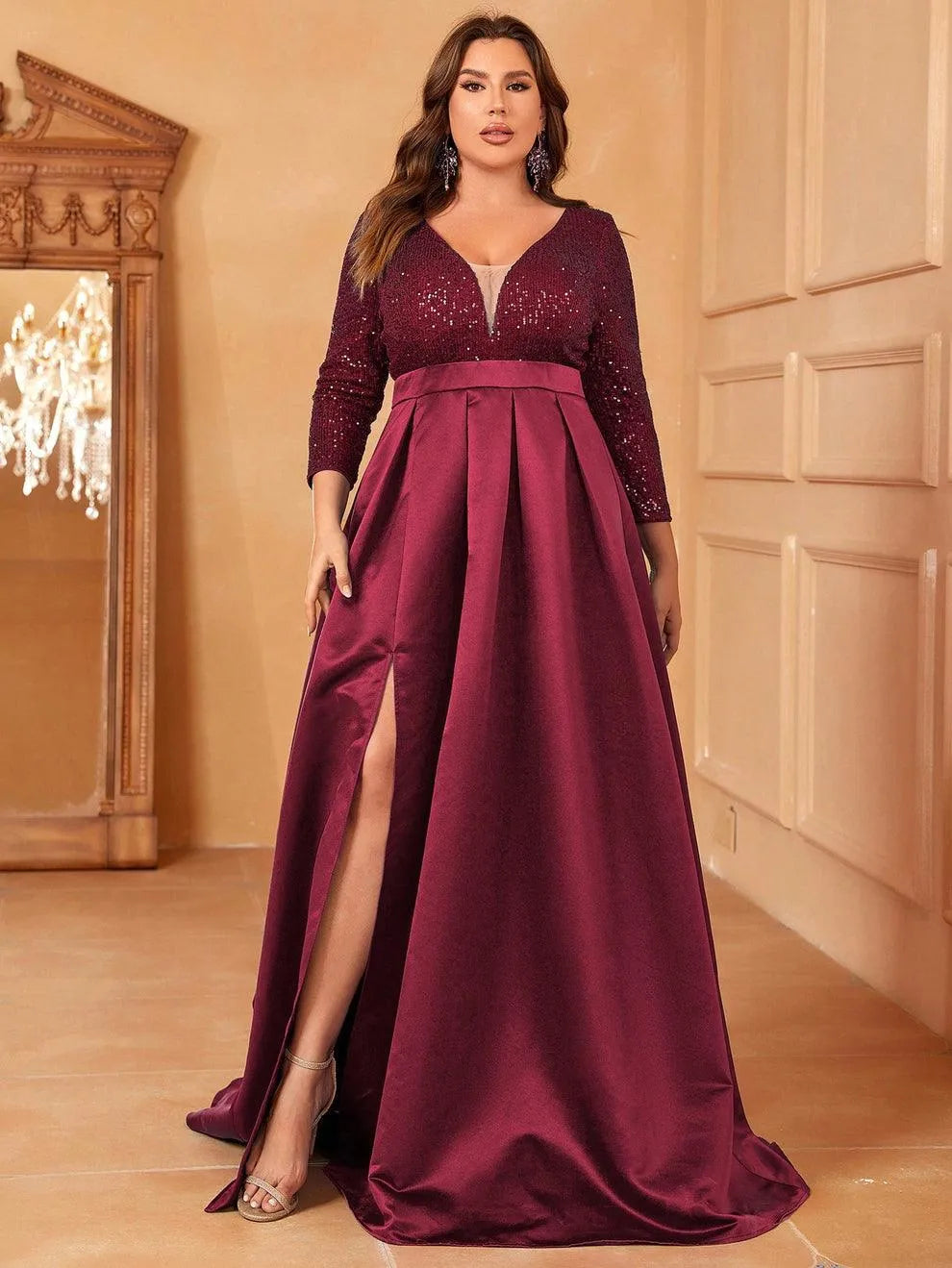 long sleeve prom dresses macy's Blmnix Prom Dress Dress for Women Bodycon Sequin Dress Dress Long Sleeve Maxi Silver High Neck Adjustable Waist Going Out Dress,XL