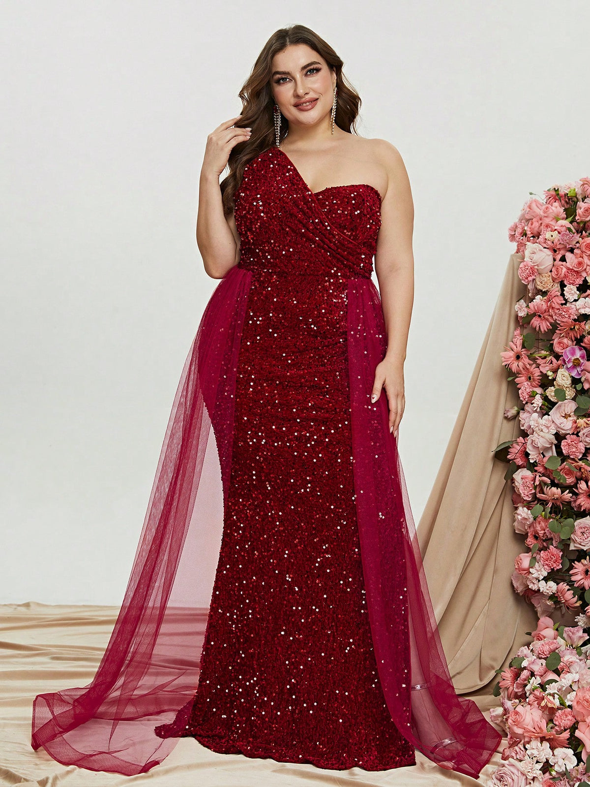 Plus Size One Shoulder Sequin Mermaid Evening Dresses