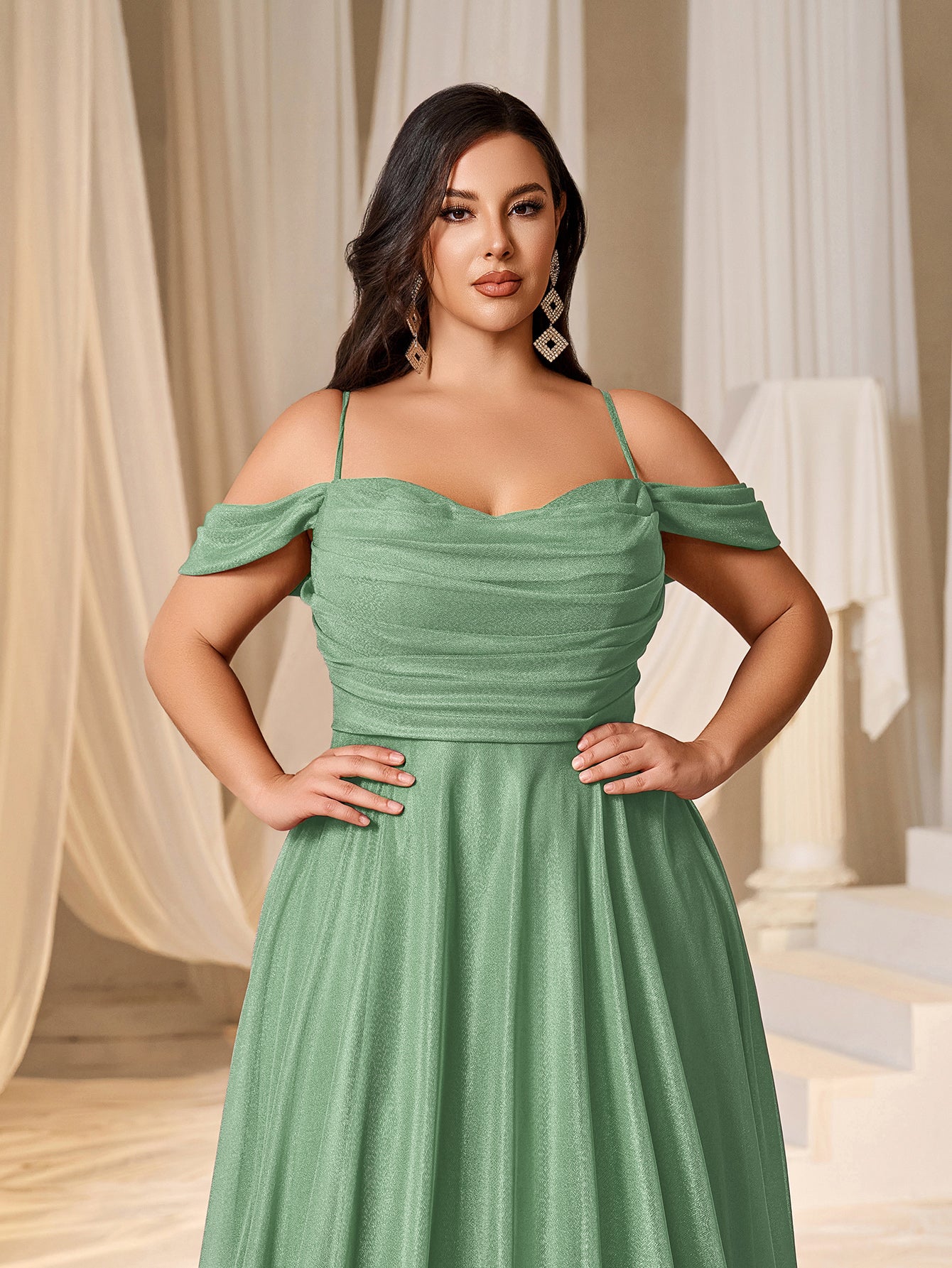 Plus Ruched Front Lace Up Back Party Cami Dress