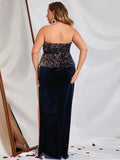 Plus Sequin Bodice Contrast Velvet Hem Tube Dress