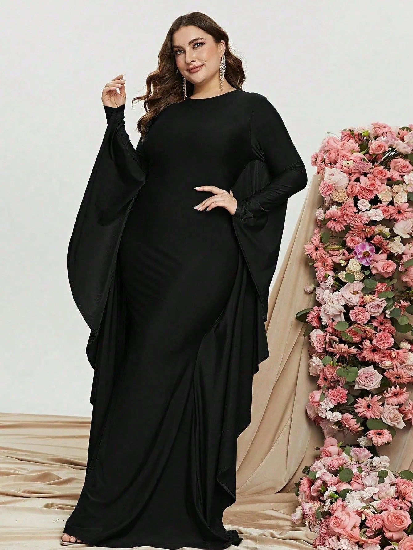 Plus Round Neck Evening Dresses - Elonnashop