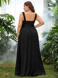 Plus Square Neck Buckle Belted Satin Maxi Dresses - Elonnashop