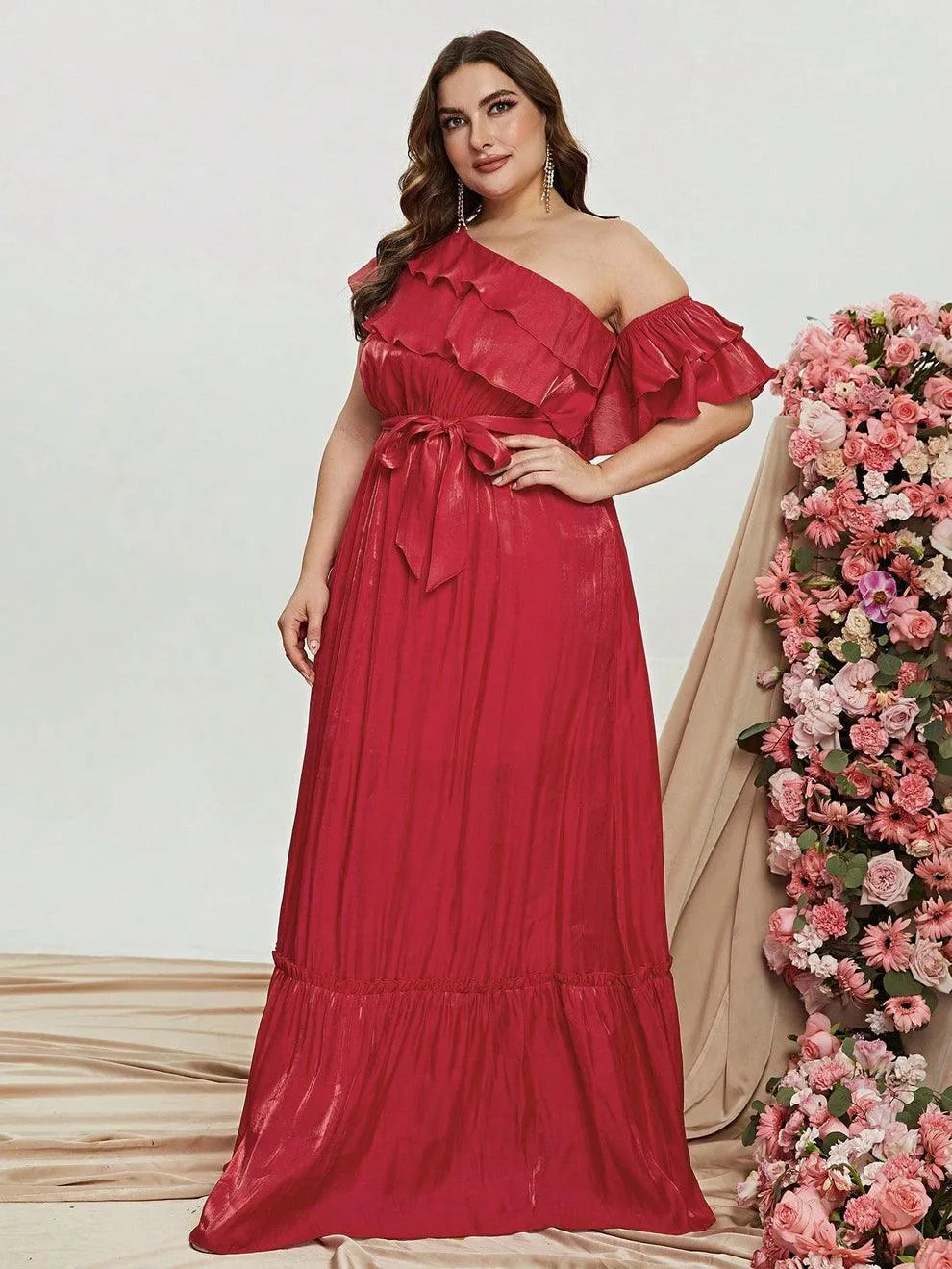 Plus Womens' Asymmetrical One Shoulder Chiffon A Line Dresses – Curvepretty