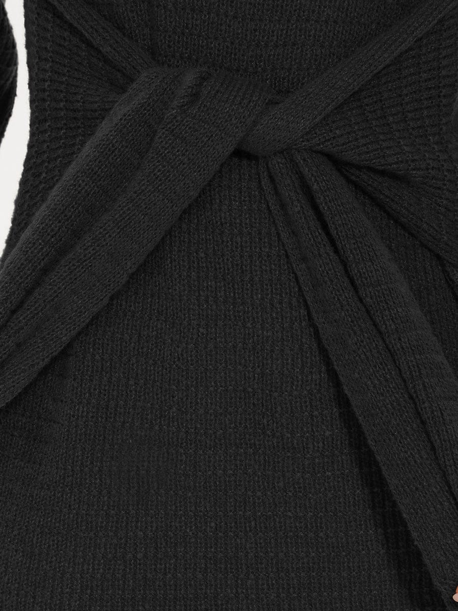 Bodycon Tie Waist Long Sleeve Ribbed Knit Sweater Dress