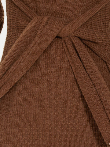 Bodycon Tie Waist Long Sleeve Ribbed Knit Sweater Dress