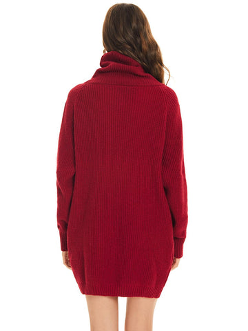Long Sleeve Turtleneck Short Sweater Dress With Pocket