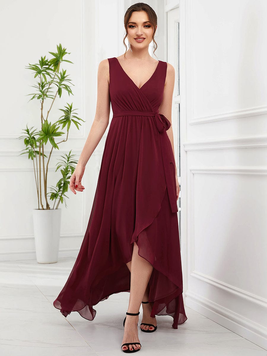 Chiffon Sleeveless Front Slit V-Neck Layered Evening Dress