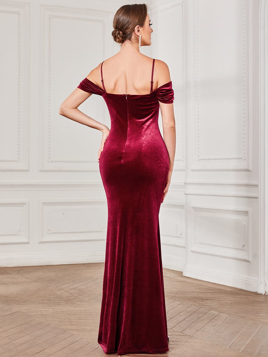 Velvet Sweetheart Cold Shoulder Bodycon Floor-Length Evening Dress