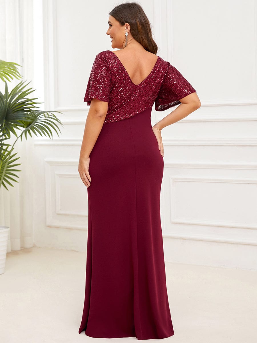 Plus Size Top Cinched Waist Column Sequin Evening Dress