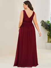 Plus Size Sleeveless Empire Waist V-Neck Chiffon Evening Dress