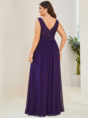 Lace Empire Waist V-Back Sleeveless Chiffon Evening Dress