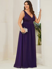 Plus Size Sleeveless Empire Waist V-Neck Chiffon Evening Dress