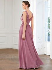 Lace Empire Waist V-Back Sleeveless Chiffon Evening Dress