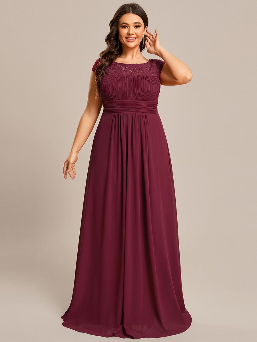 Plus Size Empire Waist Lace Bodice Evening Dress