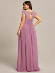 Plus Size Empire Waist Lace Bodice Evening Dress