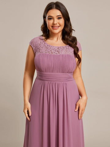Elegant Chiffon Maxi Evening Dress with Lace Cap Sleeve