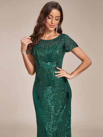 Fireworks Embroidered Sequins Backless Bodycon Evening Dress