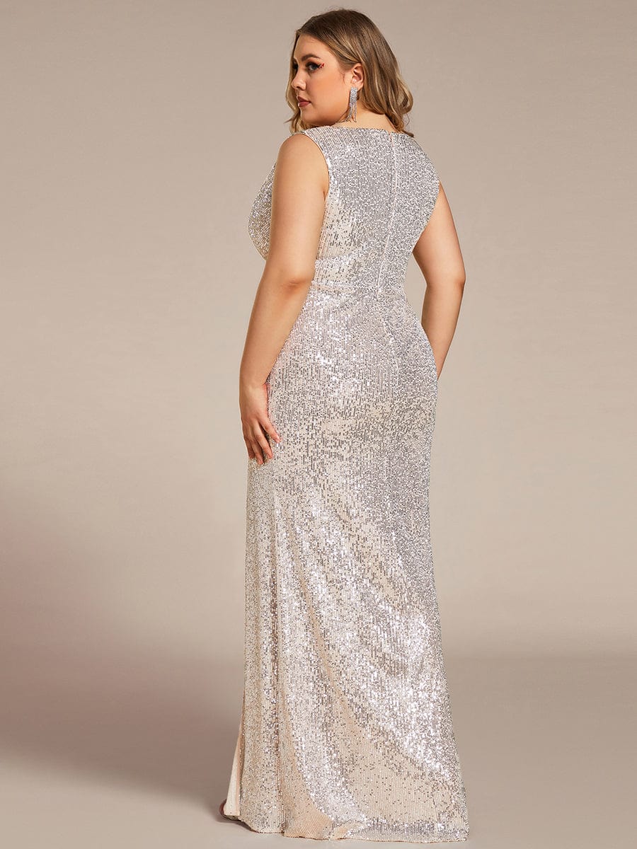 Shiny Sleeveless Sequin Deep V-Neck High Split Evening Dress