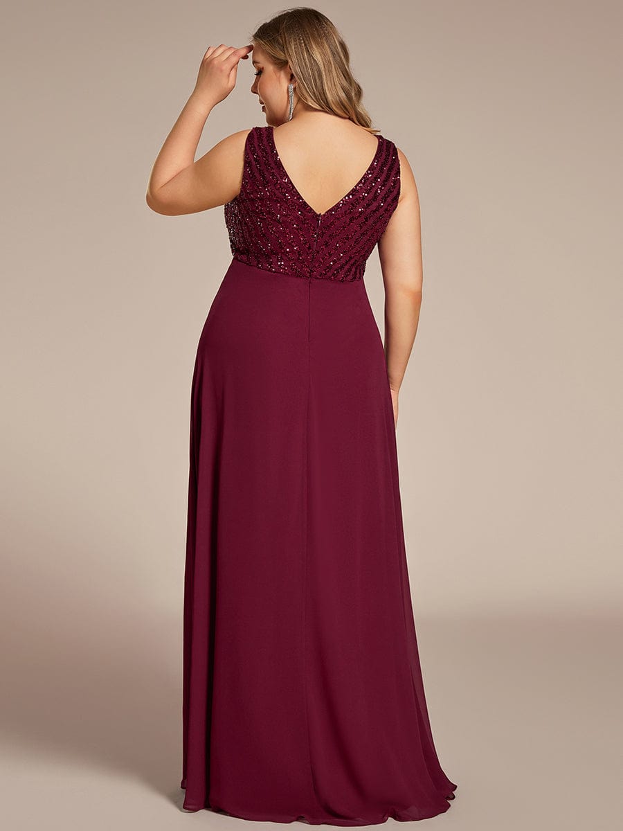 Sequin Sleeveless Double V-Neck Formal Evening Dress