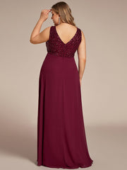 Plus Size Sequin Sleeveless Double V-Neck Formal Evening Dress