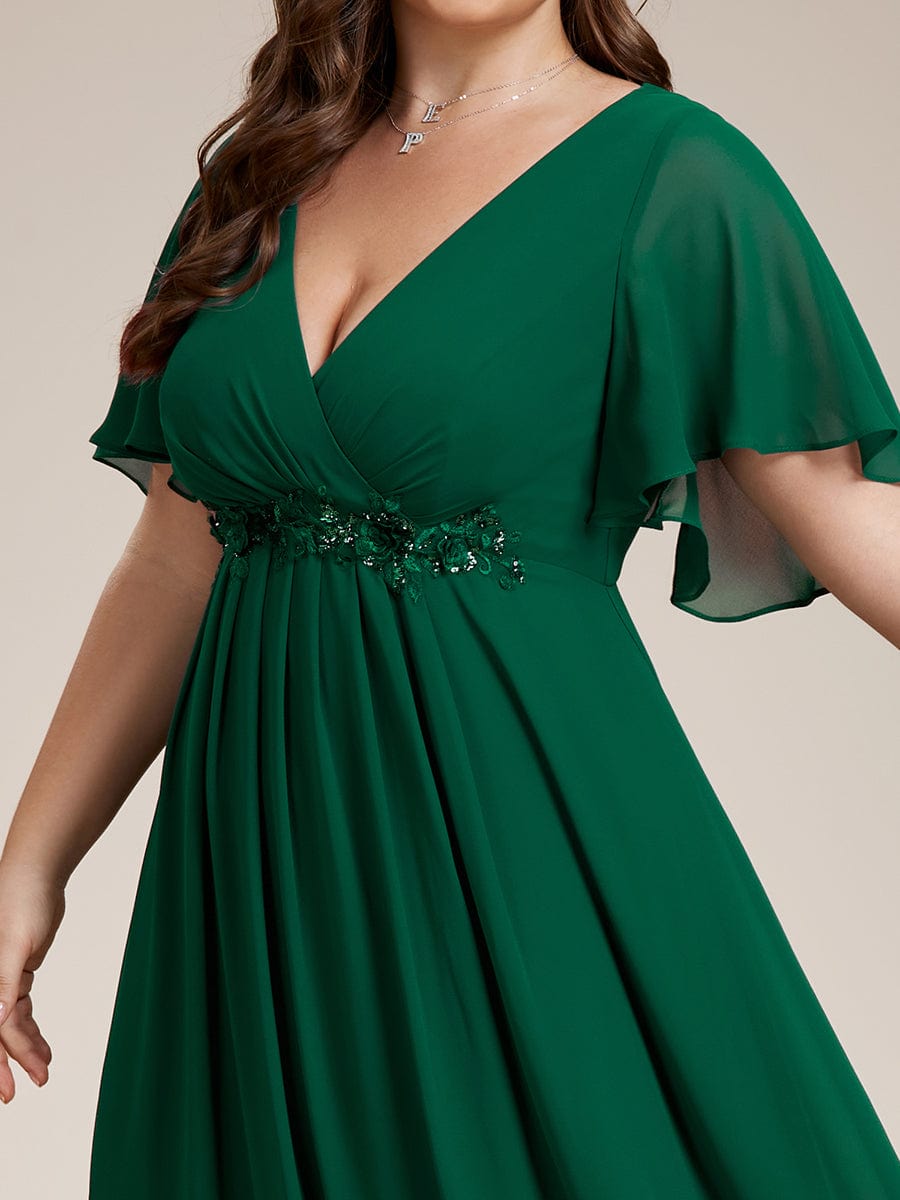 Plus Size Floral Applique Short Sleeve A-Line Chiffon Evening Dress