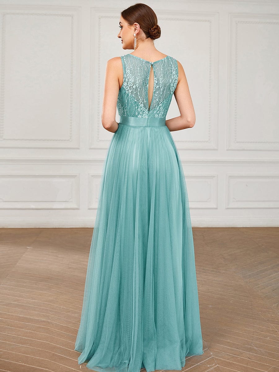 Lace Sleeveless Sweetheart A-Line Tulle Evening Dress