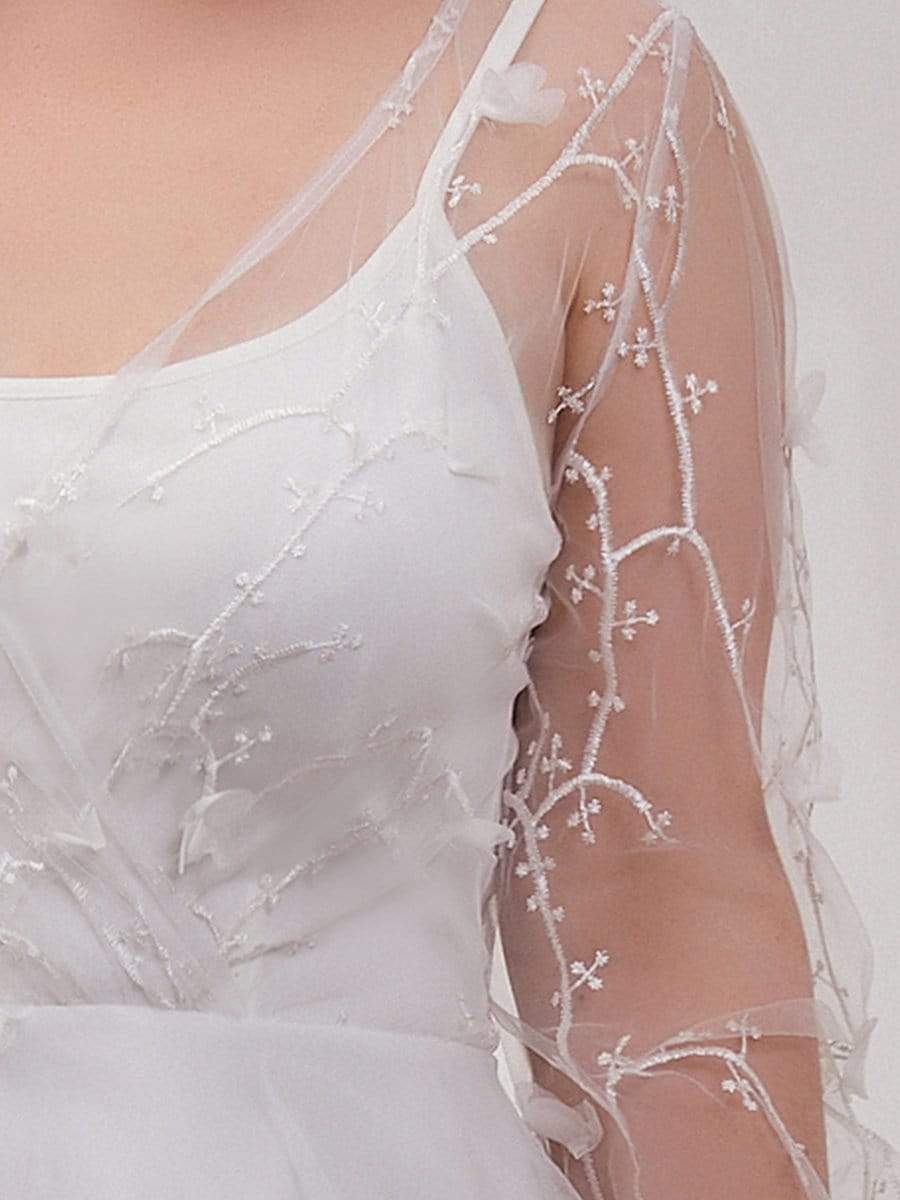 Romantic Sheer Bodice Lantern Sleeve Causal Tulle Wedding Dress