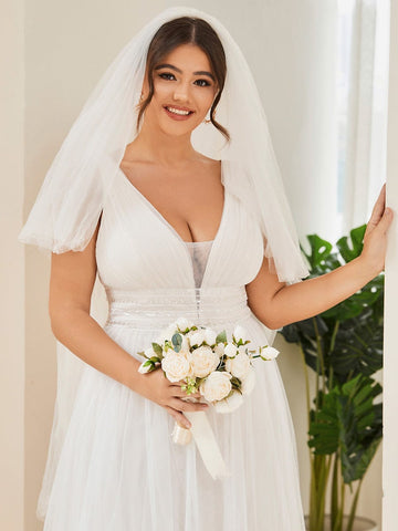 Plus Size Empire Waist Sleeveless Lace Sheer A-Line Wedding Dress