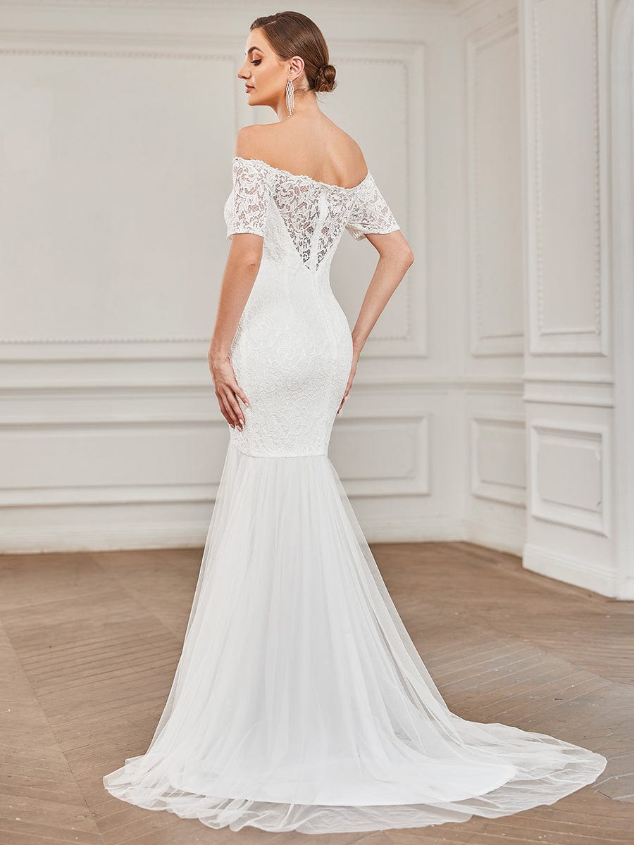 Off the Shoulder Lace Bodycon Fishtail Wedding Dress