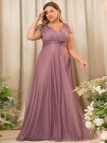 Plus Size Pleated Cap Sleeve Sweetheart Mother of the Bride Dress