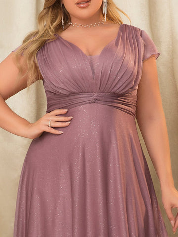 Plus Size Pleated Cap Sleeve Sweetheart Mother of the Bride Dress