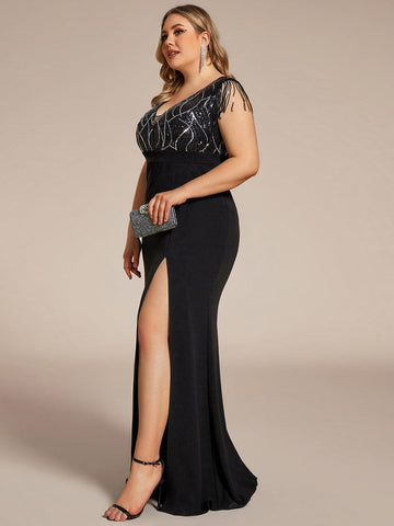 Sleeveless with Tassel High Slit Mermaid Sequin Mother of the Bride Dress