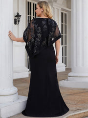 Plus Size Lace Sequin Shirt Floor-Length Mother Dress