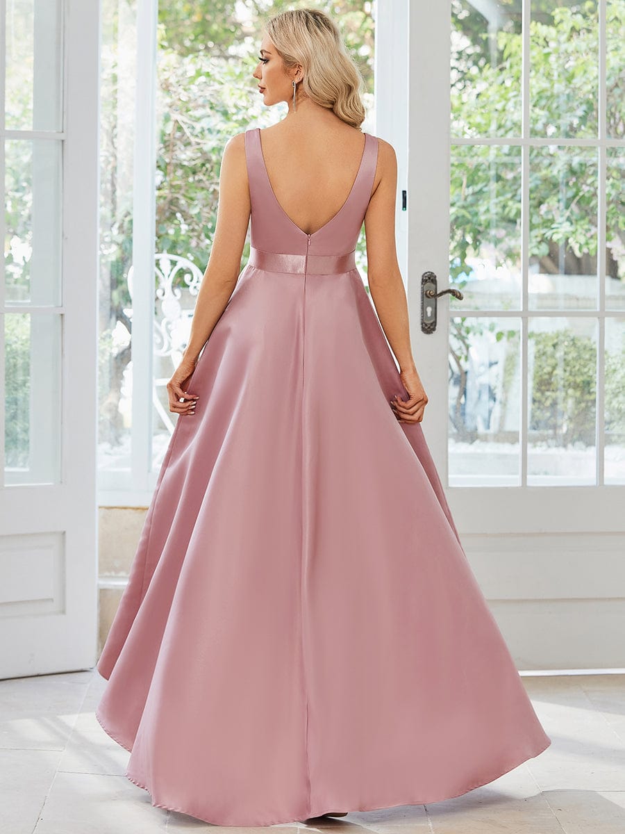 Simple Satin High-Low Sleeveless Prom Dress