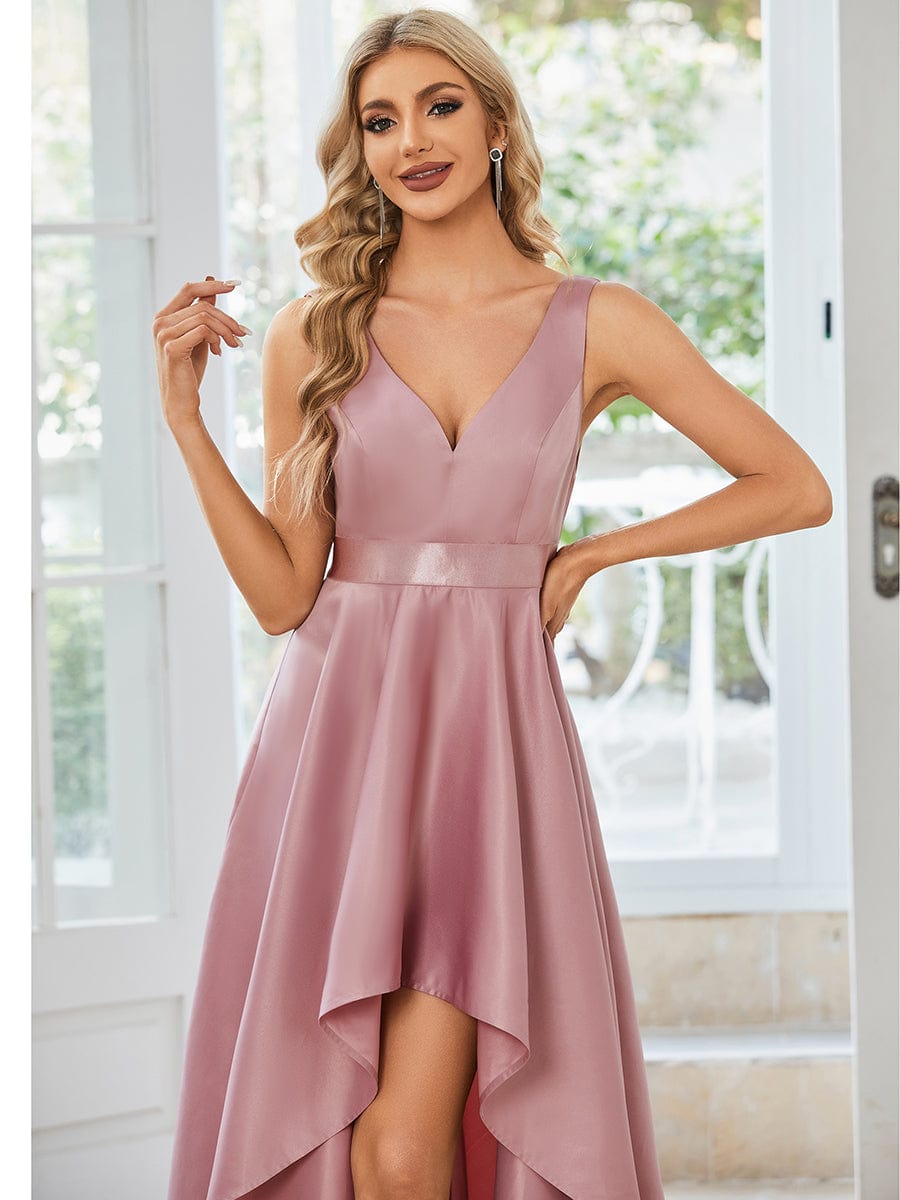 Simple Satin High-Low Sleeveless Prom Dress