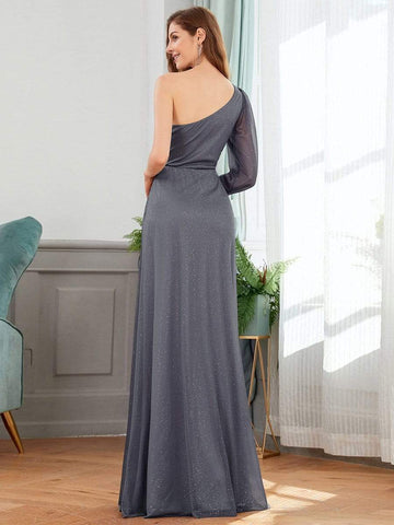 Charming One Shoulder Evening Dresses with Long Sleeve